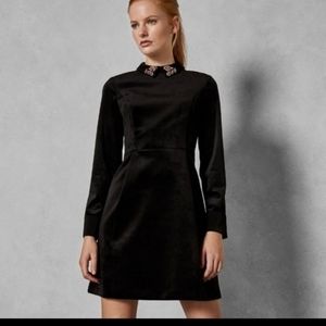 Ted Baker black velvet embellished short dress. Size 2 US size 6